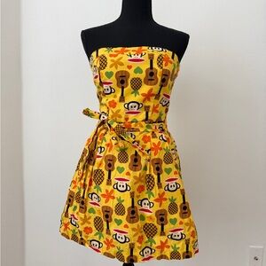Yellow Strapless Dress with Fun Print